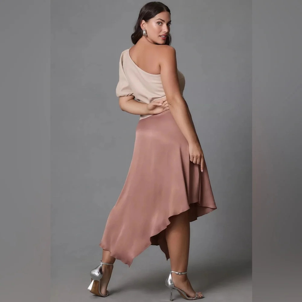 By Anthropologie Faux Leather One-Shoulder Asymmetrical Midi Dress - Picture 6 of 7